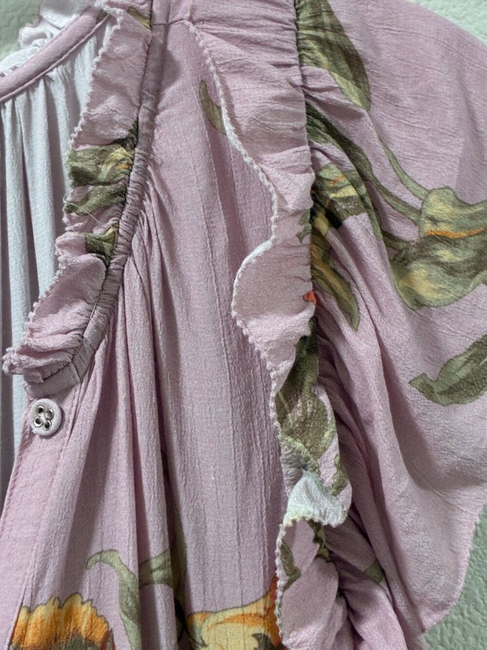 SUNDANCE Tierra Lavender/Yellow Floral Flutter Sleeve Tiered Maxi Dress Women XL - Picture 6 of 13